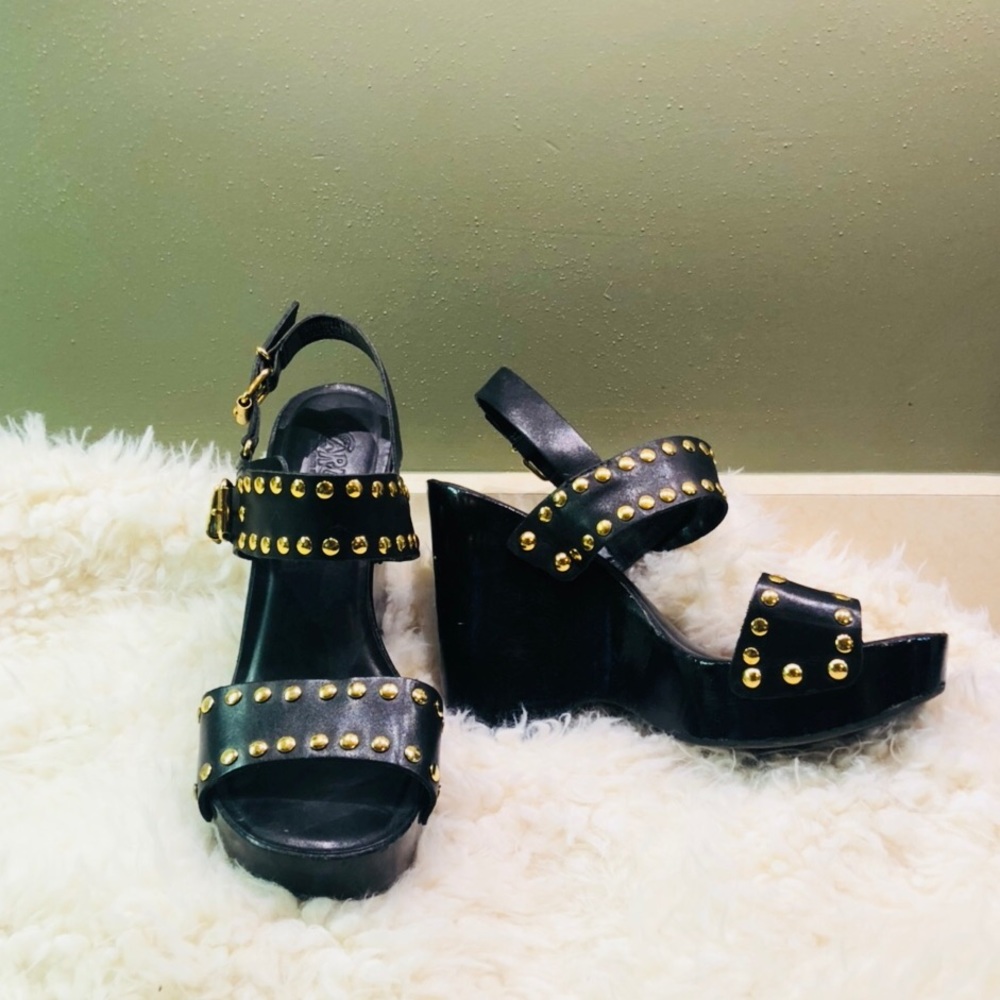 Studded Strap Wedge Heels